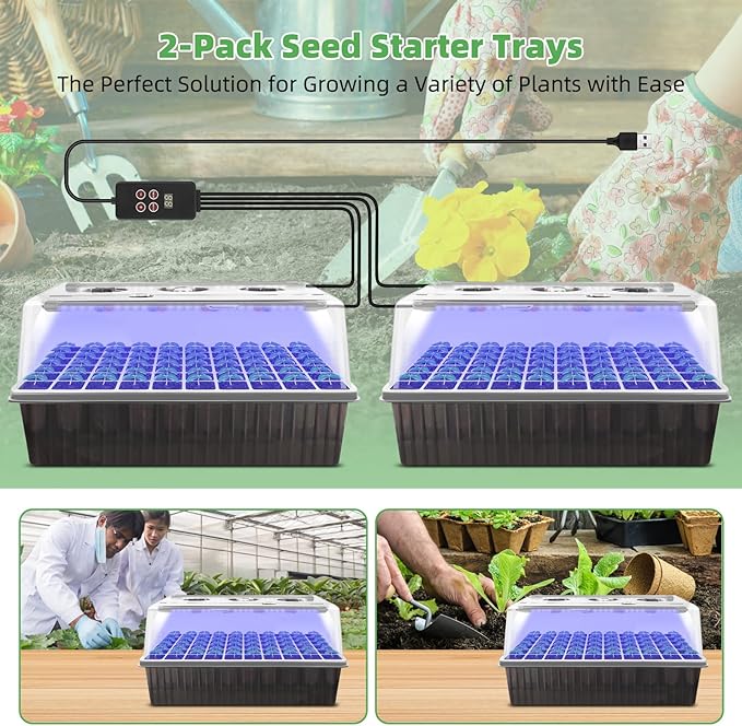 120-Cell Self-Watering Seed Starter Tray with Grow Light, 1–24H Timer, Humidity Dome, Soil pH Meter, Gloves, Seedling Tools – Indoor Seed Starting Kit for Plant Germination, Herbs, Vegetables, Flowers - Image 8