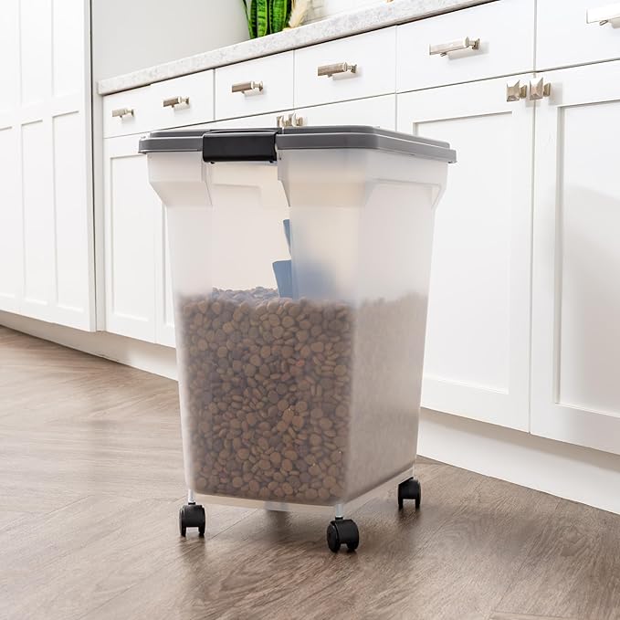 IRIS USA Dog Food Storage Container 58 lbs, Attachable Wheels, & Included Scoop, for Dog Cat Birds and other Pets, Food Storage Bin, Keep Fresh, Easy Mobility, BPA Free - Made in the USA, Dark Gray - Image 3