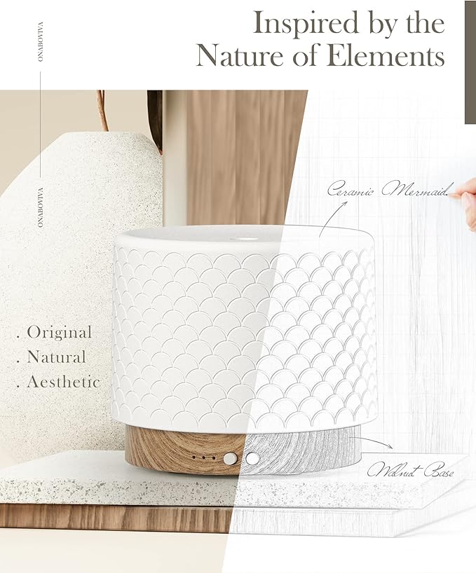 Essential Oil Diffuser, 280ml Ceramic Diffusers for Large Room, Ultrasonic Aromatherapy Diffuser with Cool Mist Humidifier, Quiet and Intelligent Oil Diffusers for Home,Office,Yoga,Bathroom - Image 2