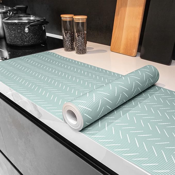 Glotoch Shelf Liners for Kitchen Cabinets, 12in x 20FT Non-Adhesive Liners for Shelves,Non Slip Waterproof Contact Paper for Drawers Pantry EVA Wire Shelf Liner,Green Herringbone - Image 9