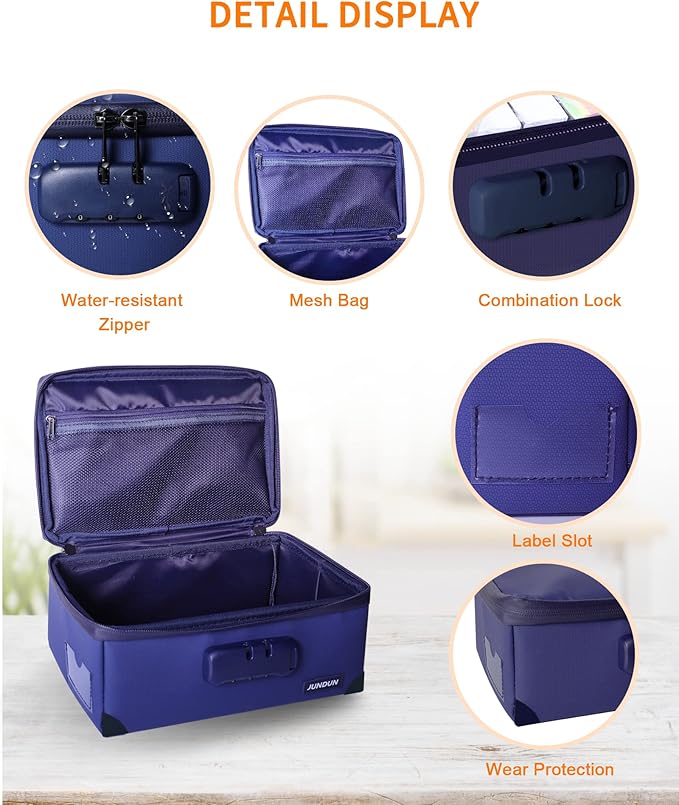 JUNDUN Index Card Holder with Lock,Collapsible Fireproof Index Card Box fits 1200 3x5-Inch Flash Cards - Business, Recipe, or Note Card Storage Boxes - Blue - Image 4