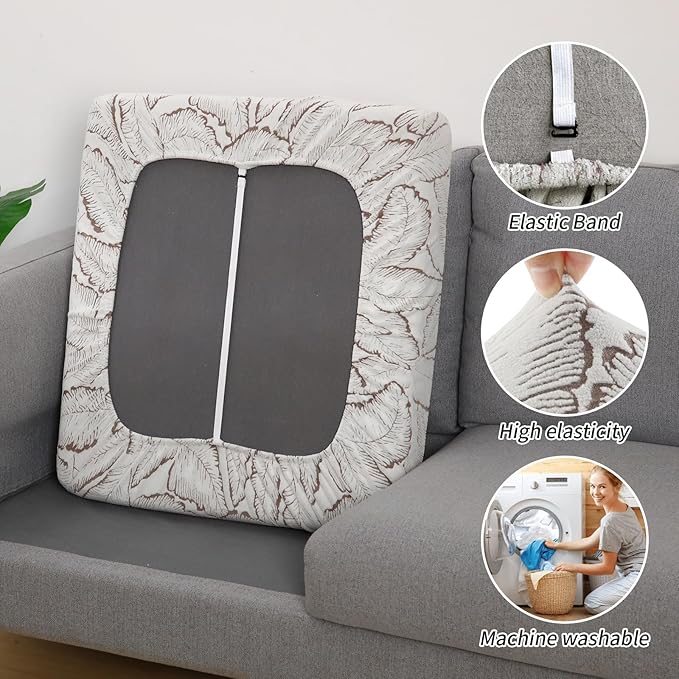 Fuloon Seat Cushion Covers, Stretch Couch Slipcovers Sofa Cushion Protective Solid Chair Slipcovers Washable Suitable for Armchair Loveseat Sofa 3 PC Khaki - Image 4