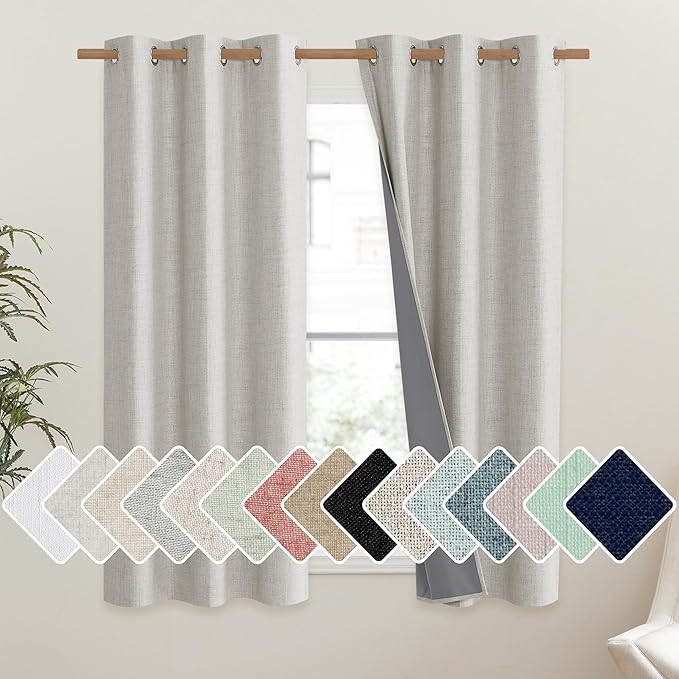 NICETOWN Snowbound Vintage Linen 100% Blackout Curtains for Dining Room, Thermal Insulated Curtains 45" Long, Noise Reducing Window Treatment Drapes for Kitchen, 42" Wide Per Panel, Set of 2 by NICETOWN