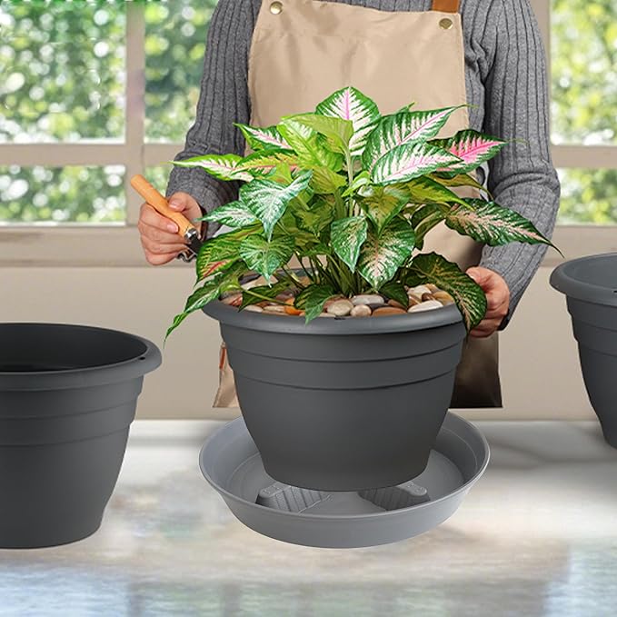 4 Pack Plant Saucer 10 inch, 8 12 14 17 inch, Plant Stand Plastic Plant Saucers for Indoors Outdoor, Heavy Duty Flower Plant Risers for Inside Pots, Pot Saucers for Plants, Grow Bags Saucers - Image 5