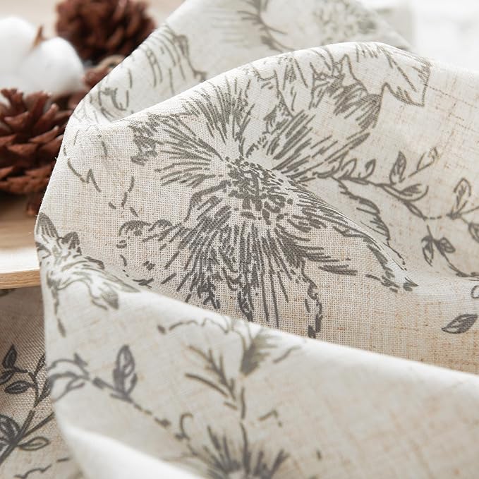 jinchan Linen Blend Curtain Floral Curtains for Living Room 90 Inch Length Grey Printed Curtain Rod Pocket Back Tab Farmhouse Peony Flower Patterned Drapes Bedroom Window Curtains Set 2 Panels - Image 7