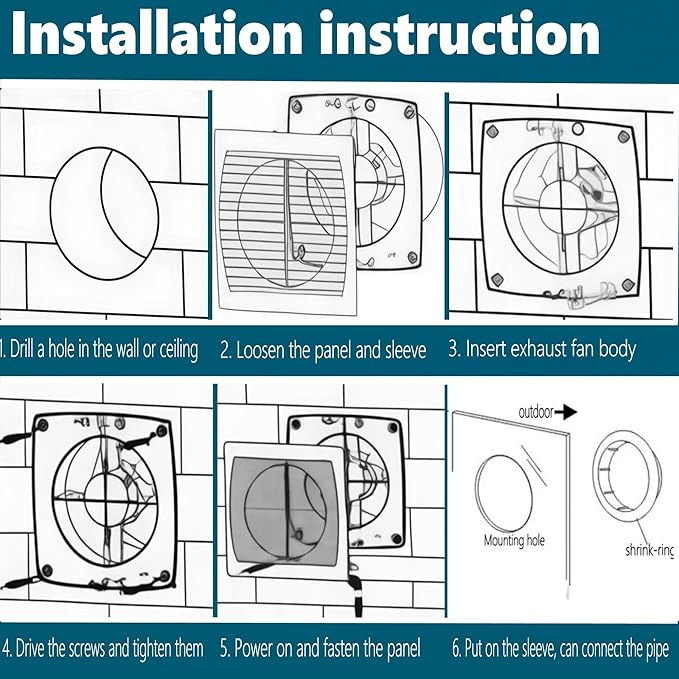 6 Inch Exhaust Fan, 26W Wall Mount Small Ventilation Fan With Switch, 139CFM Ventilation Extractor Fan With Anti-backflow Check Valve Ultra Thin For Bathroom Kitchen Garage(White) - Image 6