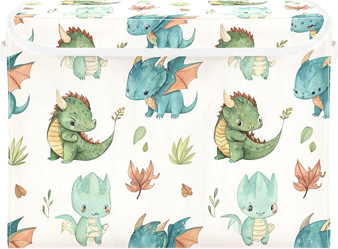 xigua Dragon Watercolor Storage Bins with Lids and Carrying Handle,Foldable Storage Boxes Organizer Containers Baskets Cube with Cover for Home Bedroom Closet Office by LLCxigua