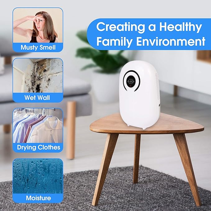Dehumidifier for Home with LCD Display 37oz(1100ml) Small Ultra Quiet Portable Dehumidifier with Auto Shut-off,Up to 430 Sq.ft for Basements Bedroom Bathroom Garage Wardrobe RV - Image 4