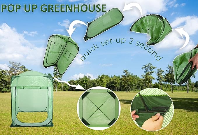 Porayhut Pop Up Greenhouse Tent,Portable X-Large Walk-in Flower House ,Indoor Outdoor Gardening Plant Sunshine Room with PE Mesh Cloth Cover for Protecting Plant from Cold Frost & Birds - Image 7