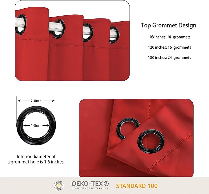 BONZER Extra Wide Room Divider Blackout Curtain Total Privacy Wall Room Darkening Grommet Curtains for Apartment, Studio, 96L x 150W Inch (8L x 12.5W ft), 1 Panel, Red - Image 3