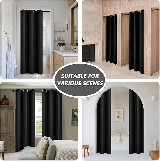 MYSKY HOME Solid Black Door Curtain Blackout Colset Curtains for Bedroom Doorway Grommet Top Thermal Insulated Room Darkening Drapes for Living Room, 1 Curtain Panel, 34 x 80 Inch, Black - Image 2