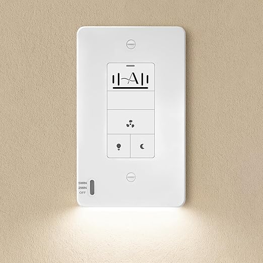 Akicon Humidity Sensor Switch with Motion-Activated Wall Plate, Bathroom Fan Timer Switch for Ventilation, Adjustable Humidity Settings, Fan and Light Control, ETL Listed, White by Akicon