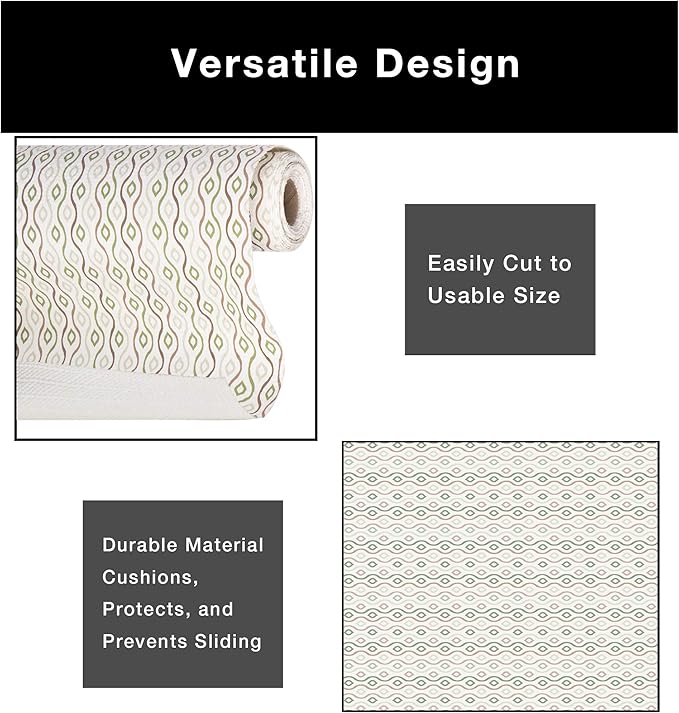 Smart Design Bonded Grip Shelf Liner - 12 Inch x 10 Feet - Non Adhesive, Strong Grip Bottom, Easy Clean Kitchen Drawer, Cabinet, Cupboard Dresser Protector Cover, Non Slip Rubber Mat - Olive Deco - Image 4