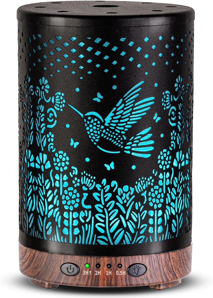 Essential Oil Diffuser 120ML Metal Aromatherapy Diffuser with Timer, Cool Mist Humidifier with Auto Shut-Off & 7 Color Lights for Home Office Spa (Bird) by JOYOLO