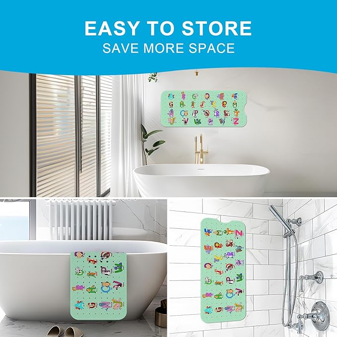 XIYUNTE Baby Bath Mat for Tub Non Slip Kids Bath Mat - 40''x16'' Extra Long Cartoon Bathtub Mat Non Slip Kids Shower Mat Eco-Friendly Toddler Bath Mats with Suction Cups, Machine Washable - Image 5