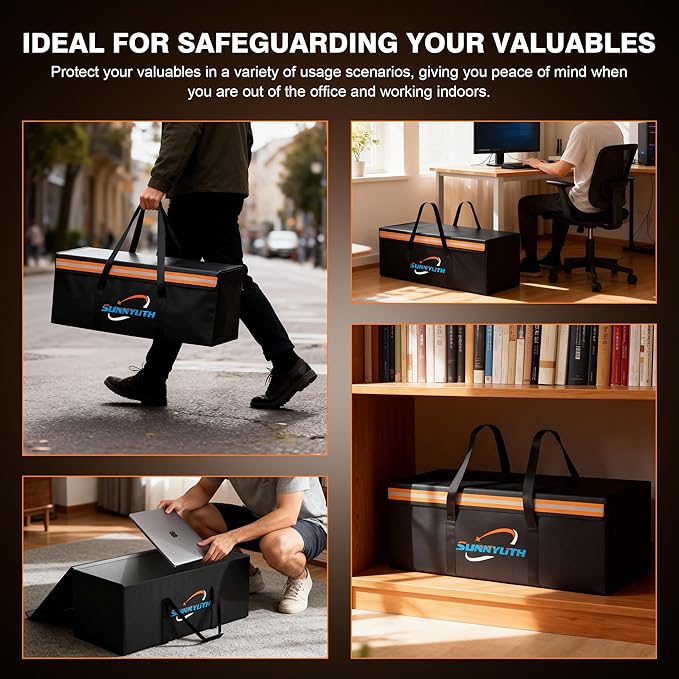 Large Fireproof Document Bags, 24x12x12" Waterproof Storage Firesafe Bag, Large Capacity Waterproof Storage Box with Reflective Strip for Valuables & Passport, Silicone Coating & Zipper Closure - Image 5