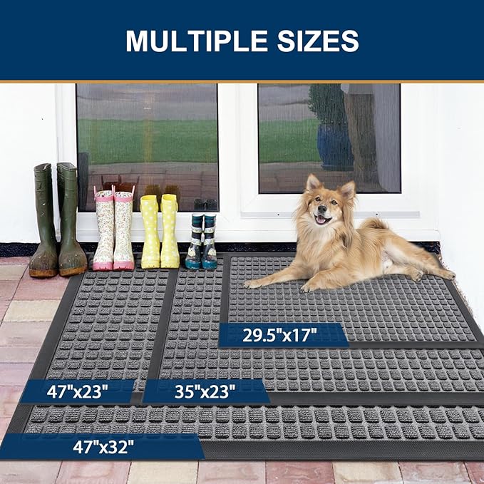 Smiry Front Door Mat Outside Entrance, Heavy Duty Natural Rubber Doormat, Non Slip, Trap Dirt and Moisture, Easy Clean, Low Profile Welcome Floor Mats for Indoor Outdoor Entry, 59x23 Inch, Mix Grey - Image 6