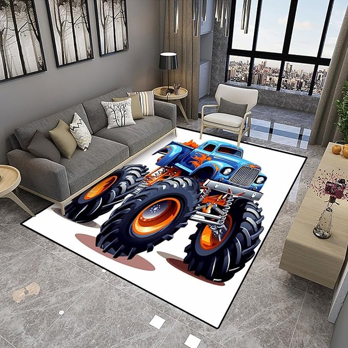Area Rug - Cartoon Monster Truck Printing Patterns Reversible Area Rugs Fade Resistant, Flame Resistant, Quick Dry, Stain Resistant, Waterproof Floor Carpet for Living Room Bedroom, 72 x 108 Inch - Image 4