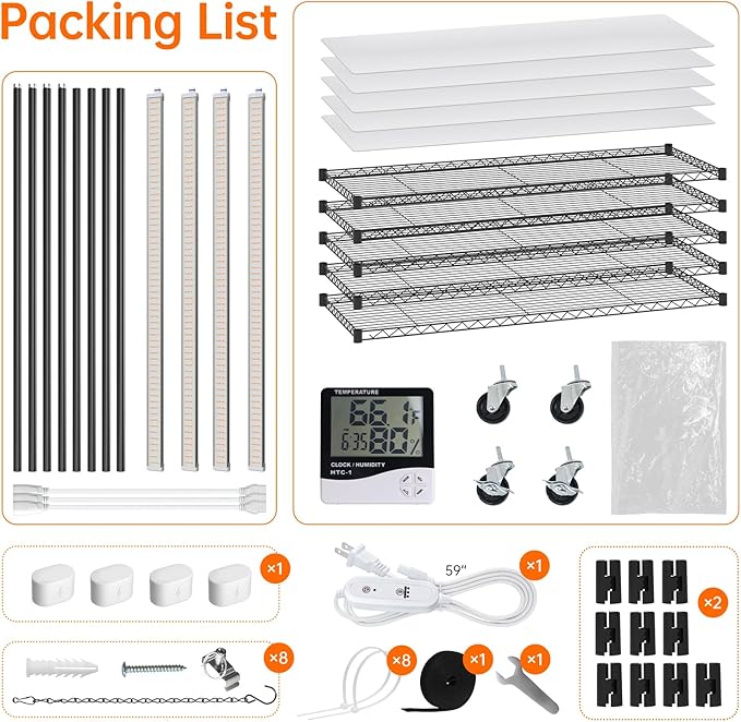 Bstrip Indoor Greenhouse with Grow Light, 5 Tier 47.2"x17.8"x71" Metal Shelf Portable Greenhouse for Winter with 4 Pack 3 Color Modes Plant Lights, Timer & Cover for Indoor Plant, Seed Starting Trays - Image 9