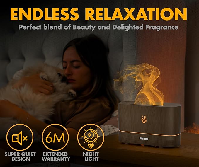 Colorful Aroma Essential Oils Diffuser for Home, Quiet Cool Mist Flame Humidifier for Bedroom with Remote, Fire Flame Diffuser Humidifier with Scent (Dark Wood) - Image 3