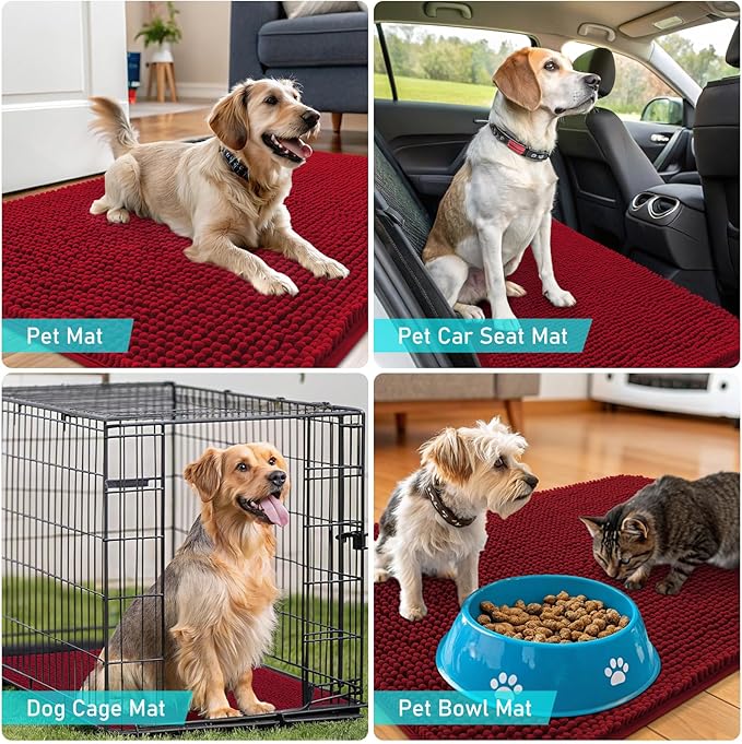 OLANLY Dog Door Mat for Muddy Paws 30x20, Absorbs Moisture and Dirt, Absorbent Non-Slip Washable Doormat, Quick Dry Chenille Mud Mat for Dogs, Entry Indoor Entryway Carpet for Inside Floor, Red - Image 7