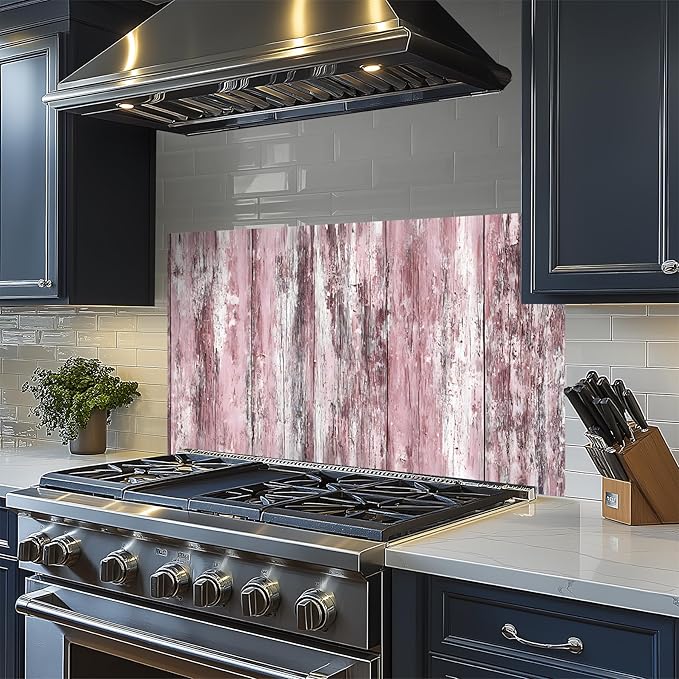 NYZE Kitchen Backsplash Stickers Waterproof Stove Backsplash Protector, 30 X 16 inch Removable Kitchen Wallpaper with Wall Art Decor for Stove Cooking Area(Pink Distressed Wood) - Image 5