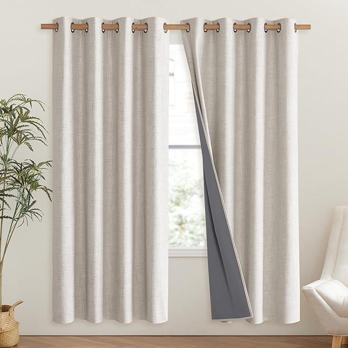 NICETOWN Brich Vintage Open Linen Weave Flax Thermal Curtains, 100% Blackout Curtains 72" Long for Dining Room, Soundproof Window Treatment Drapes for Hall Room, 52" Wide Per Panel, Set of 2 - Image 2