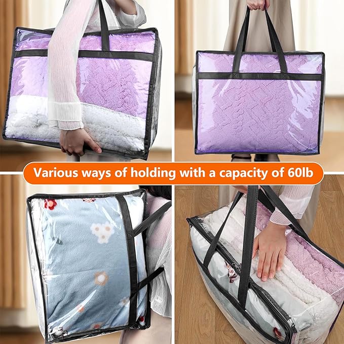 Budding Joy Clear Zippered Storage Bags for Clothes,40L Closet Organizers and Storage Containers Vinyl Moving Bag for Bedding, Linen, Blankets, Comforters, Clothing & Toys, Black, 2 Pack - Image 5