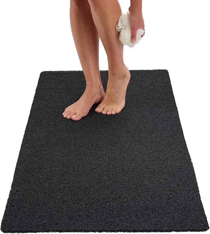 Soft Shower Mat Non Slip - PVC Loofah Inside or Outside Showers, Bathtubs, Bathrooms, and Wet Areas - Safe for Textured Tiled and Smooth Floor - No Suction Cups Secure Anti Slip (Black 24 x 47) by ENKOSI