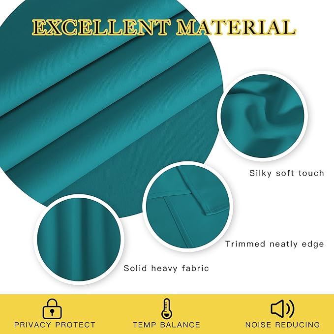 NICETOWN Room Darkening Short Curtain 54 inches Long for Living Room, Grommet Sound Reducing Thermal Insulated Curtains for Bedroom Nursery Window, 46W x 54L, 1 Piece, Peacock Teal - Image 2