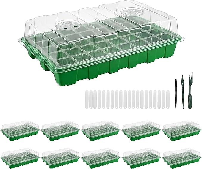 Gardzen 10 Pack 40 Cell BPA Free Seed Starter Tray Kit - Reusable Plant Germination Trays with Adjustable Vents, Sowing Tool & Labeling Set for Indoor Gardening Vegetables Herbs Flowers by Gardzen