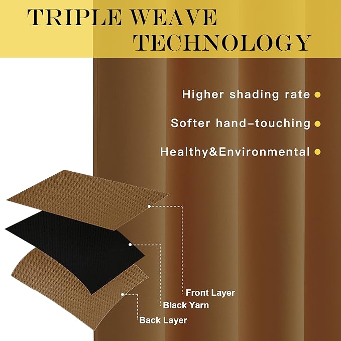 NICETOWN Gold Brown Blackout Curtains for Bedroom 72 Inches Long, Thermal Insulated Room Darkening Grommet Window Curtains for Living Room Nursery, 66 inch x 72 inche, 1 Panel - Image 3