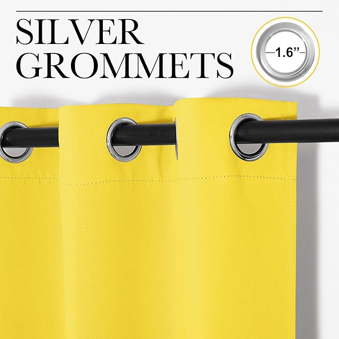 NICETOWN Bright Yellow Room Darkening Curtains for Kitchen, Set of 2, 42 inches Wide by 78 inches Long, Window Treatment Thermal Insulated Solid Grommet Room Darkening Curtains/Drapes for Bedroom - Image 3