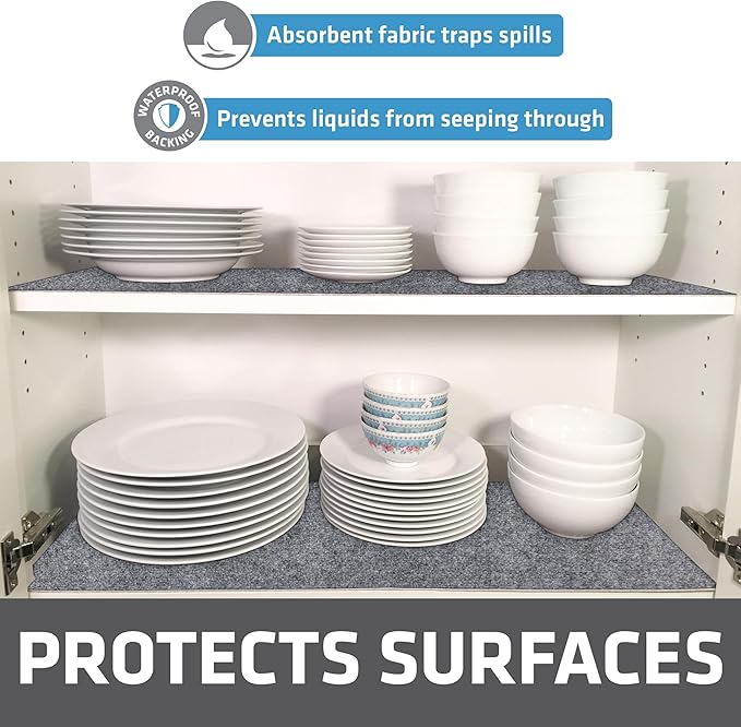 Drymate Premium Luxury Shelf & Drawer Liner, Thick Cushioned Fabric, Non-Adhesive, Absorbent, Waterproof, Slip-Resistant, Liners for Kitchen Cabinets (USA Made)(11”x36”)(2-Pack)(Light Grey Ridged) - Image 3