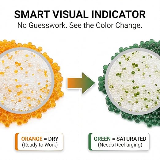 Orange Indicating Silica Gel Desiccant, Rechargeable Moisture Absorbers for 3D Filament, Gun Safe, Camera & Storage. Cobalt Free, Reusable Beads Change Color (Orange to Green) 3Pack(100 Gram) - Image 2