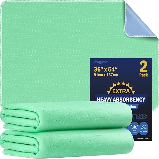 2 Pack 36” x 54” Extra Heavy Absorbency Washable Underpads, Waterproof Nursing Pads Incontinence Bed Pads, Reusable Washable Pee Pads for Dogs, Diaper Changing & Adults, Mattress Protector by Fygrip