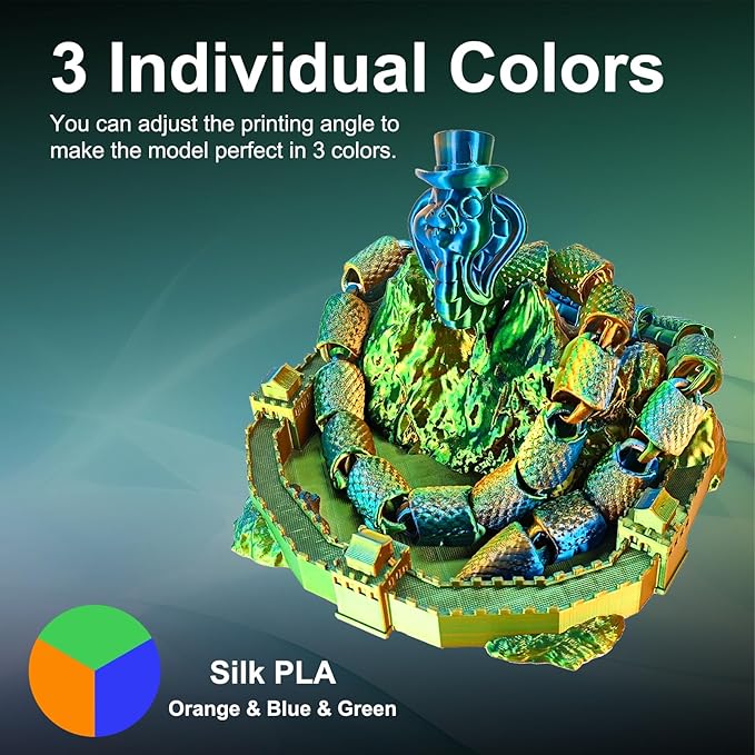 ERYONE Silk Tri Color PLA Filament 3D Printer 1.75mm +/- 0.03mm, Multicolor Filament Tricolor PLA 1KG(2.2lbs) Cardboard Spool, Orange Blue Green - Image 2