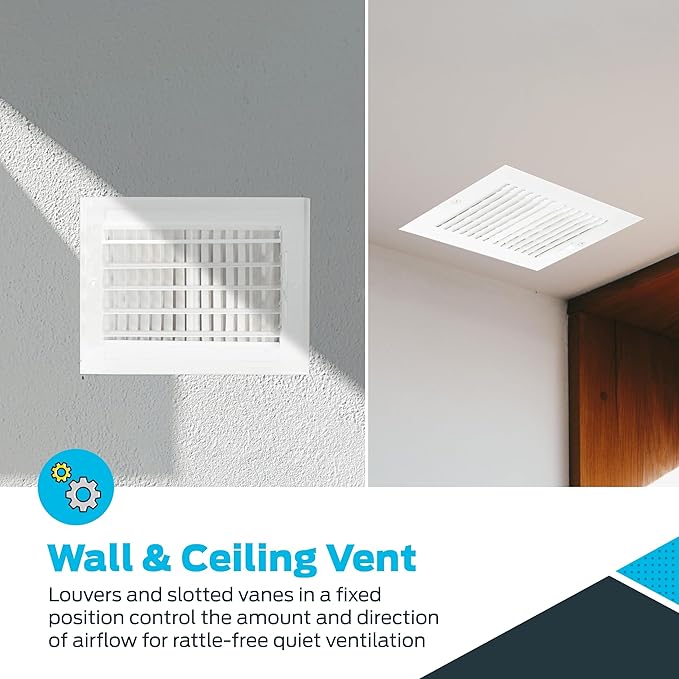 EZ-FLO 8 x 6 Inch (Duct Opening) Air Vent Cover for Wall or Ceiling, Two-Way Ventilation Register, Solid Steel HVAC Register Cover, White, 61661 - Image 4