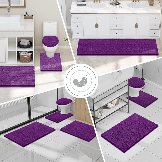 Smiry Luxury Chenille Toilet Rugs U-Shaped 24x20, Soft Absorbent Non-Slip Contour Bathroom Rugs for Toilet, Machine Washable Contoured Bath Mats, Violet - Image 7