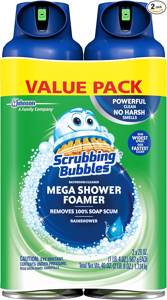 Scrubbing Bubbles Mega Bathroom and Shower Foamer Aerosol, Rainshower Scent, 20oz (Pack of 2) by ScrubbingBubbles