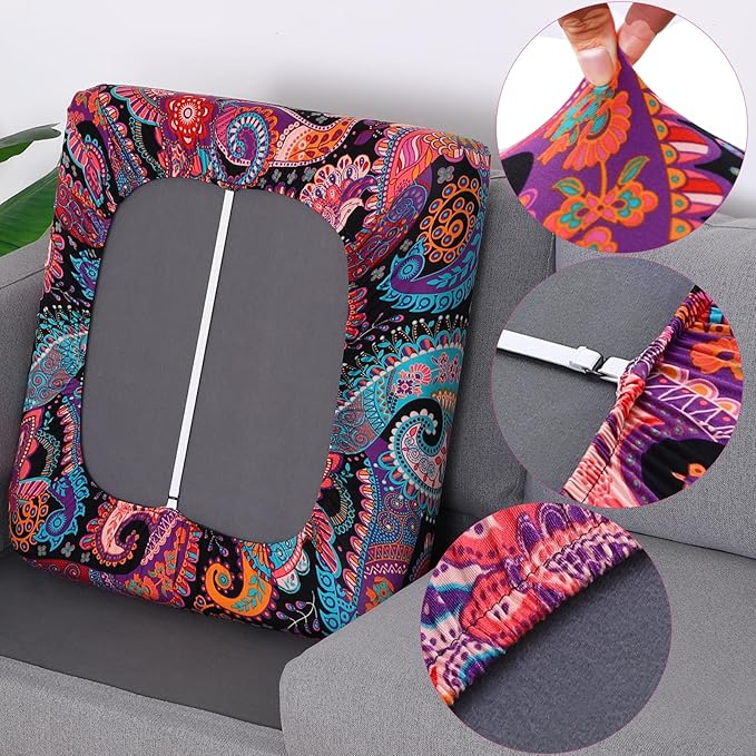 Fuloon Sofa Cushion Covers, Stretch Printed Seat Cushion Cover Couch Seat Slipcovers Washable Furniture Protector for Armchair Loveseat Sofa (Floral Deep-Purple, 2 PCS) - Image 4