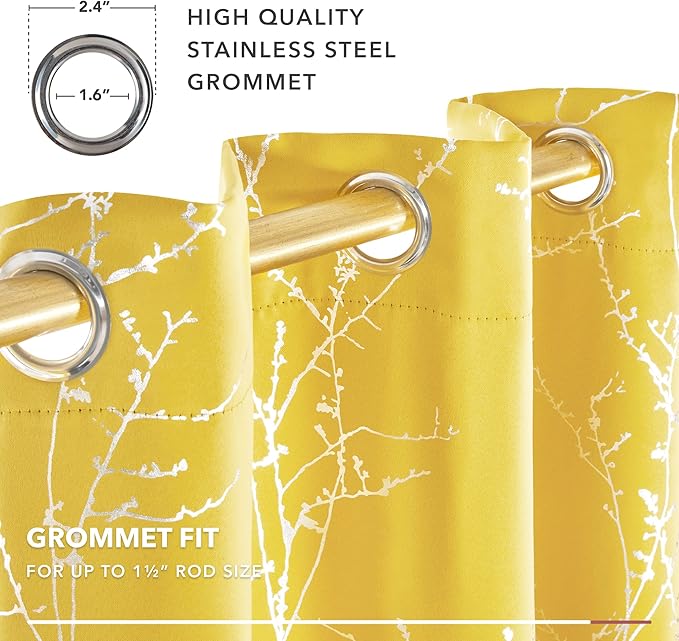 Deconovo Blackout Curtains Yellow, 52 x 84 Inch 2 Panels Set Drapes for Living Room, Modern Silver Tree Print Pattern, Thermal Insulated Soundproof Window Panel for Bedroom Office, Machine Washable - Image 8