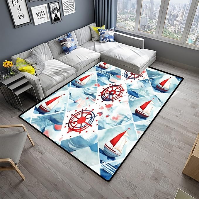 Watercolor Adventure Marine Pattern Drawing Rug - Anti-Slip Backing, Stain Resistant, Washable Accent, Non-Shedding Floor Carpet for Living Room Bedroom, 24 x 36 Inch - Image 2