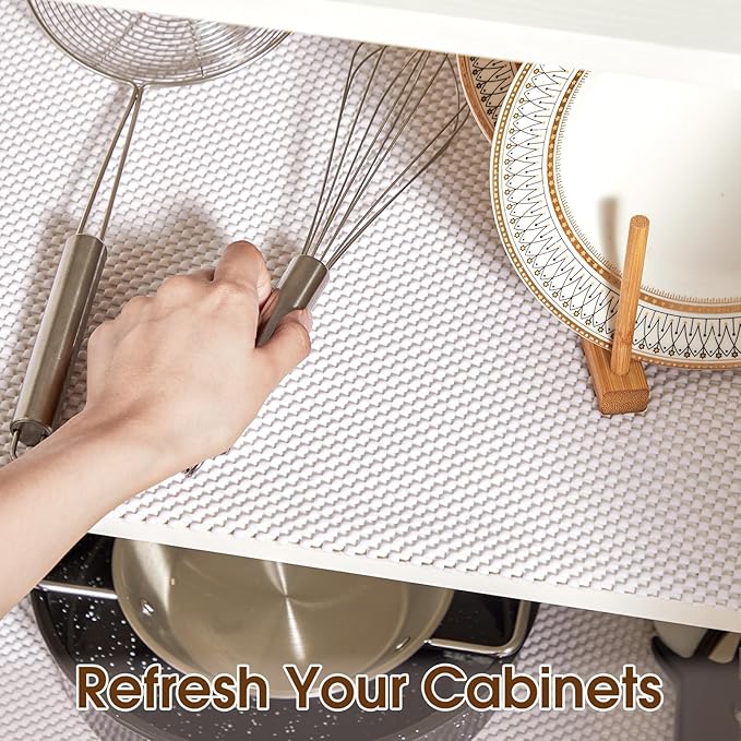 Shelf Liner for Kitchen Cabinet, Drawer Liners Non Slip Non Adhesive Thick Mat, Breathable Dresser Pantry Bathroom Protector, White, 24" x 120" - Image 3