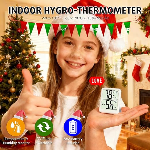 Room Thermometer Indoor Hygrometer Humidity Meter Gauge Digital Temperature and Humidity Sensor Monitor for Home Office House Pets Plants - AAA Battery Included - Image 2