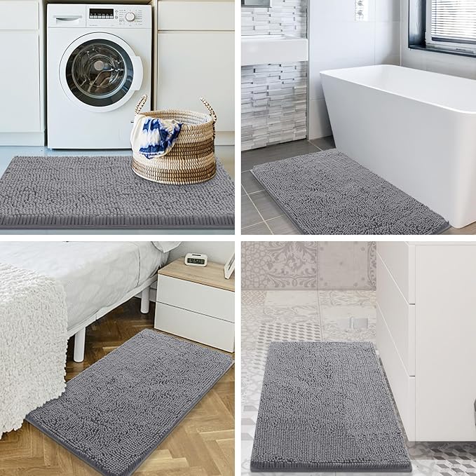 Smiry Luxury Chenille Bathroom Rugs 40x32, Extra Soft and Absorbent Shaggy Bath Mat, Machine Washable, Non-Slip Plush Carpet Runner for Tub, Shower, and Floor, Home Decor Accessories, Grey - Image 8