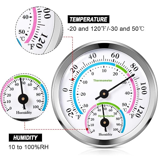 Weewooday 3 Pcs Indoor Outdoor Thermometer 2 in 1 Mini Home Temperature Humidity Hygrometer Monitor Gauge for Home Offices Wall(Silver,2.2 Inch) - Image 3