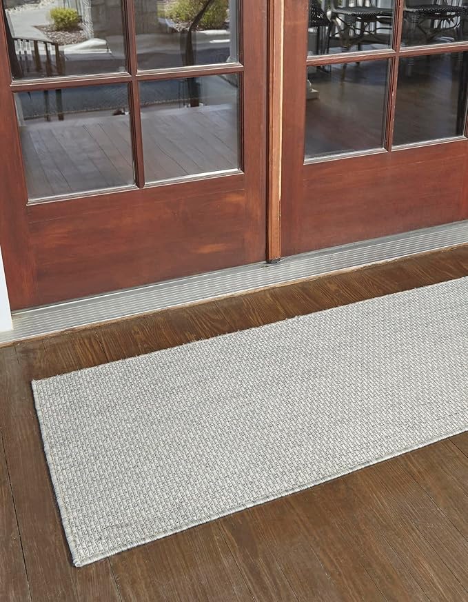 Unique Loom Collection Casual Transitional Solid Heathered Indoor/Outdoor Flatweave Area Rug (2' 7" x 12' Runner, Light Gray/Ivory) - Image 2