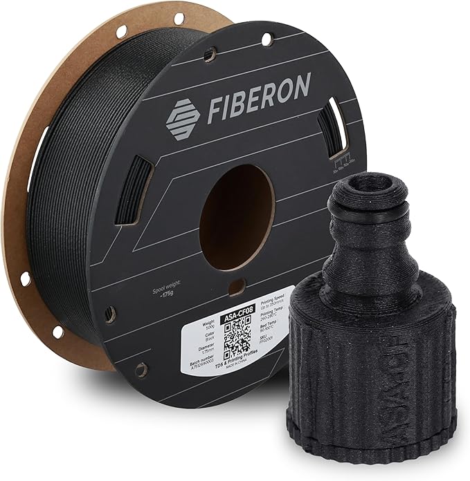 Polymaker Fiberon ASA-CF08 Black Carbon Fiber 3D Printing Filament 1.75mm 0.5KG, UV & Weather Resistant, High Rigidity, Heat Resistant, Easy to Print, Functional Parts & Prototypes, 6 Vibrant Colors by Polymaker