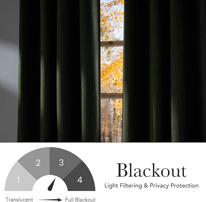 NICETOWN Short Faux Linen Froest Green Blackout Curtains 63 inches Long for Kitchen - Privacy Panels for Living Room Bedroom, Modern Farmhouse Style Easy Care Grommet Top, 2 Panels, W42 by L63 - Image 6